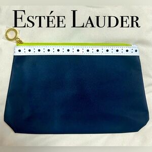 Estée Lauder Cosmetic Bag Navy Blue White & Lime Green Gold Hardware NEW